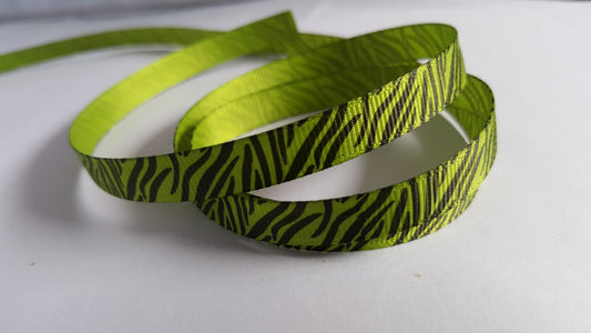 3m printed grosgrain ribbon - 9mm - zebra print - green