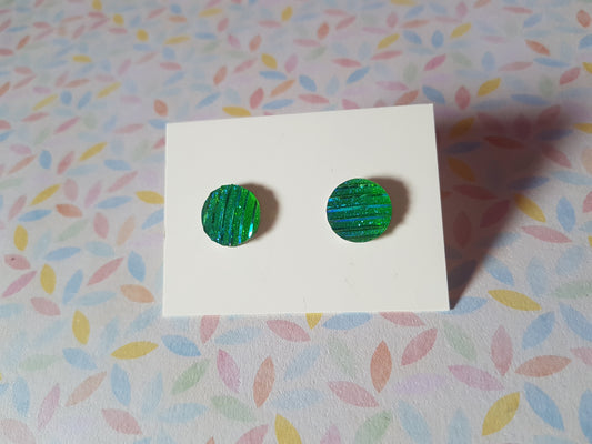 druzy striped stud earrings - round - green