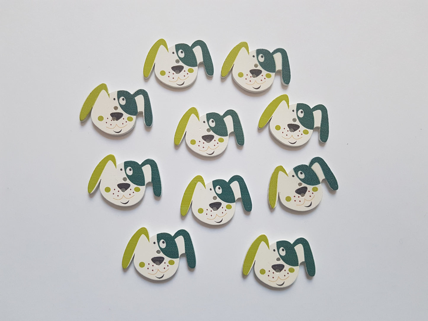 10 x 2-Hole Printed Wooden Buttons - 33mm - Dog - Green