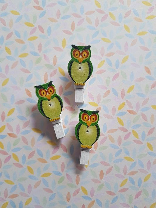 owl mini memo peg clips - green