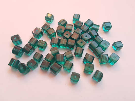 6mm glass cube beads - green