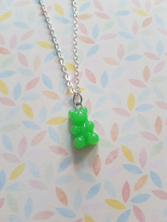 neon glitter gummy bear necklace - green