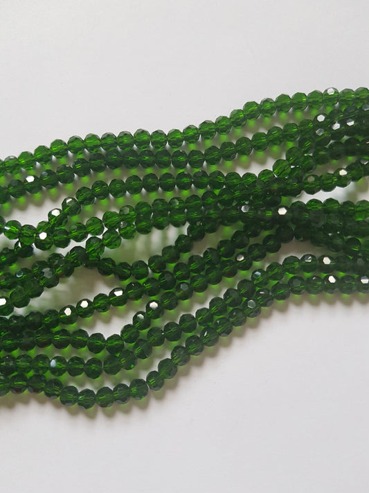 4mm faceted round glass beads - green