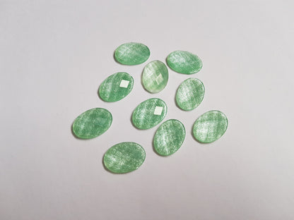 14mm faceted glitter resin oval cabochons - green