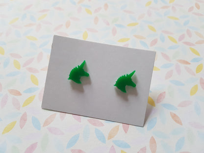 unicorn stud earrings - green