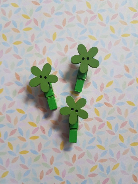 flower button memo peg clips - green