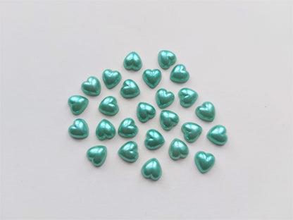 10.5mm acrylic pearl heart cabochons - green