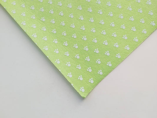 12" printed felt sheet - pawprints - green