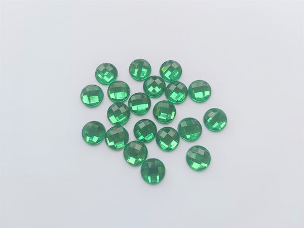 10mm acrylic rhinestones - faceted round - green