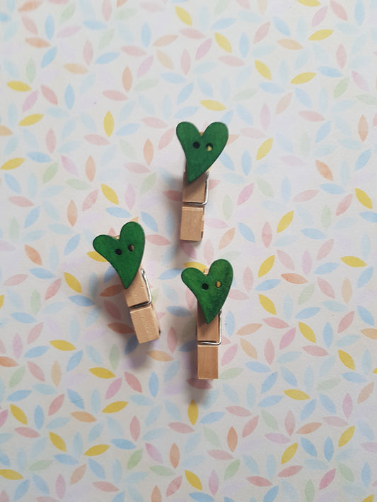 heart mini memo peg clips - green