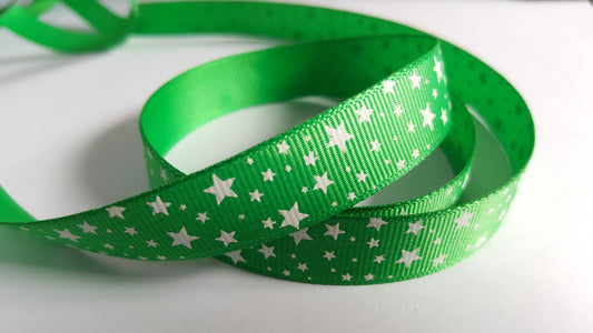 3m printed grosgrain ribbon - 16mm - stars - green