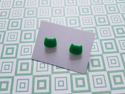 cat stud earrings - green