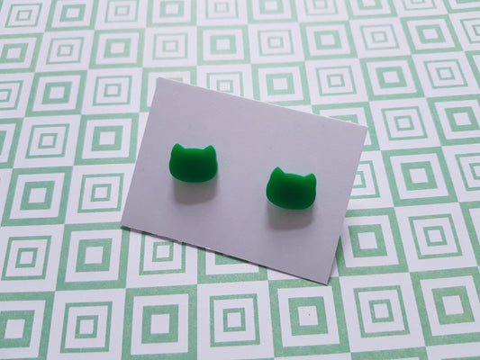 cat stud earrings - green