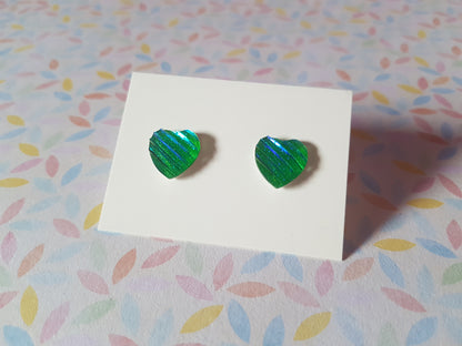 druzy striped stud earrings - heart - green