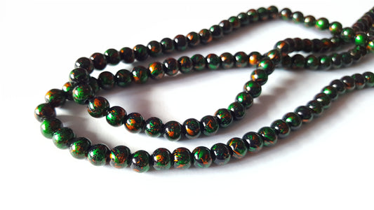 6mm painted baked glass beads - green