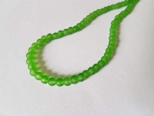 4mm frosted glass beads - green