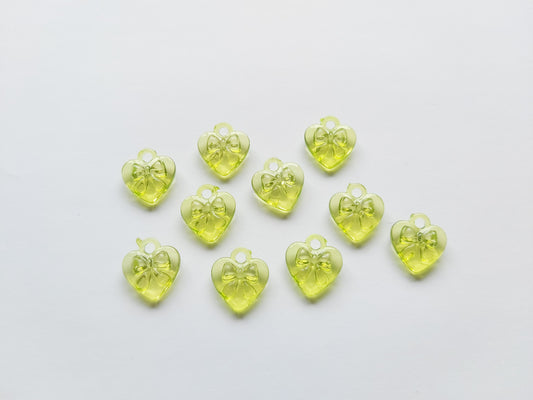 17mm acrylic heart pendants - bow design - green