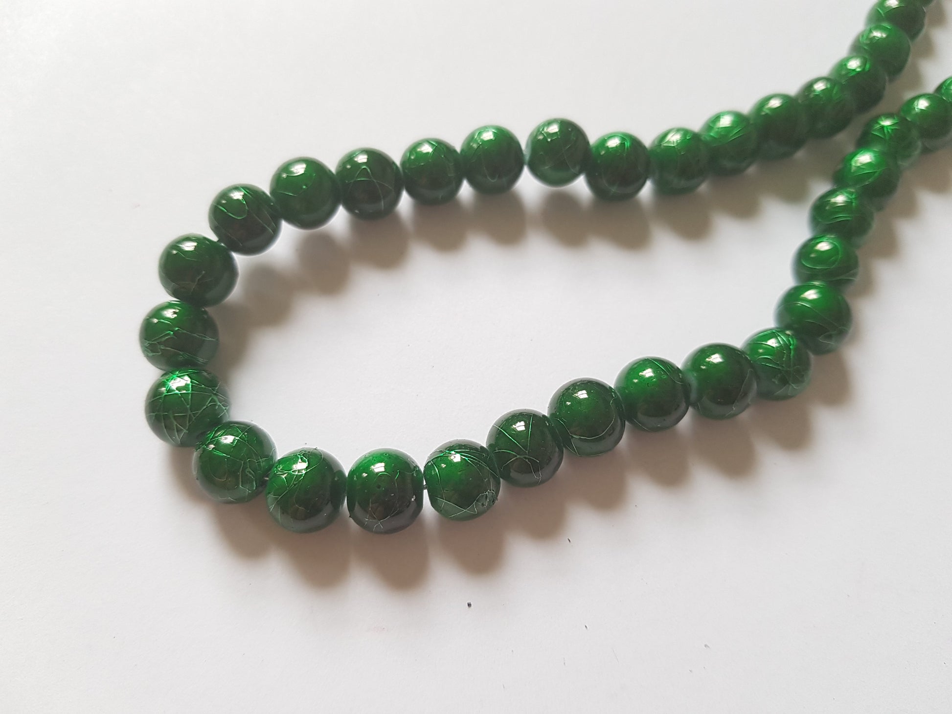 8mm metallic drawbench glass beads - green