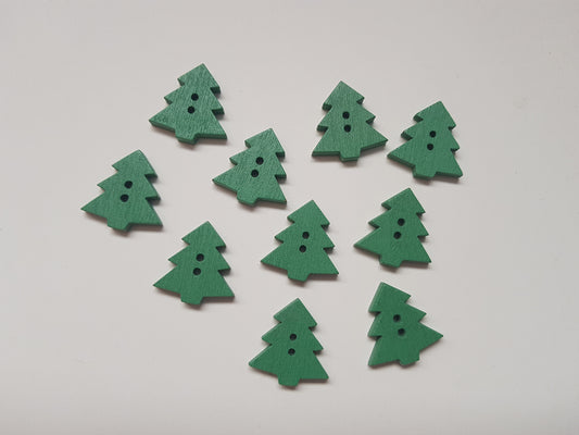 23mm wooden christmas tree buttons - green