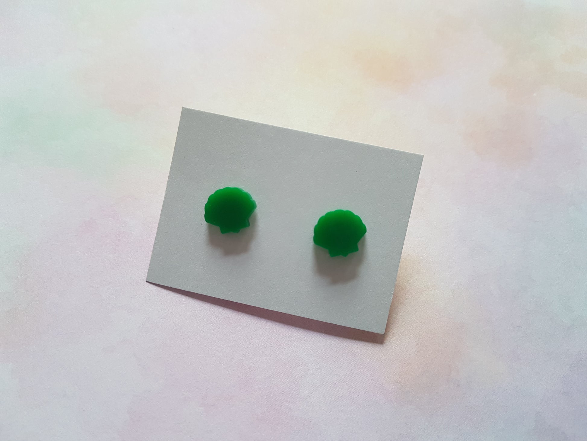 seashell stud earrings - green