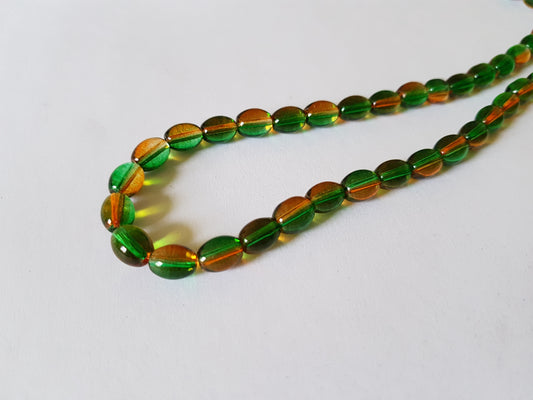 9mm 2-tone glass oval beads - green/orange