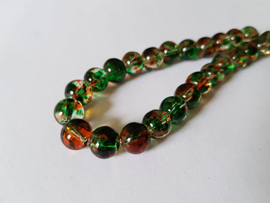 10mm mottled glass beads - green/orange