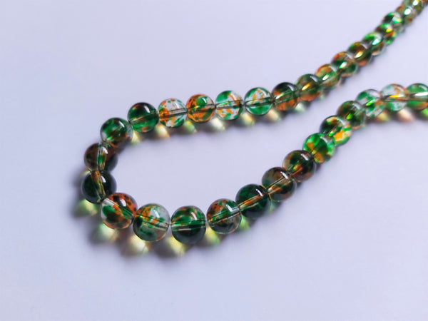 8mm mottled glass beads - green/orange