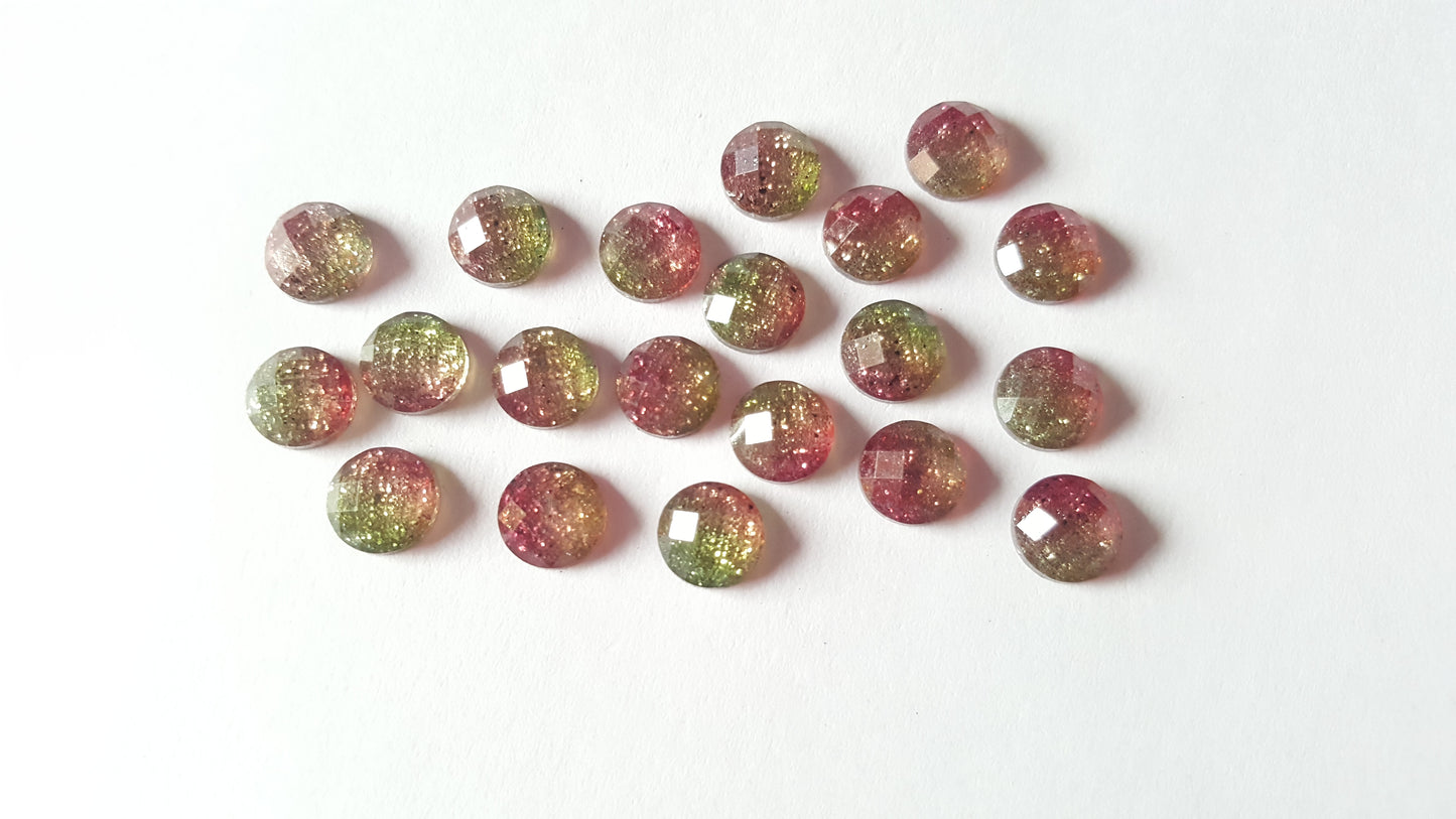 faceted glitter cabochons - green & pink  