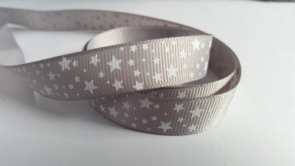 3m printed grosgrain ribbon - 16mm - stars - grey