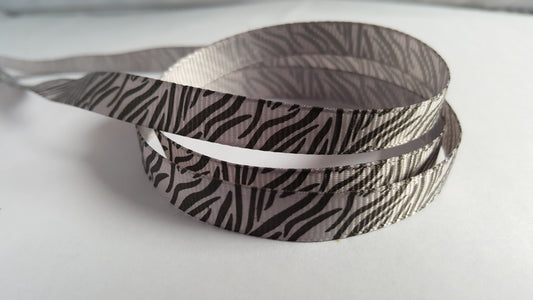 3m printed grosgrain ribbon - 9mm - zebra print - grey