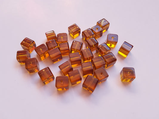 8mm glass cube beads - honey