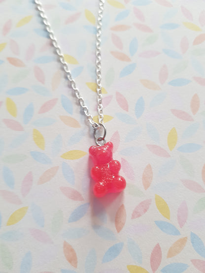 neon glitter gummy bear necklace - hot pink 