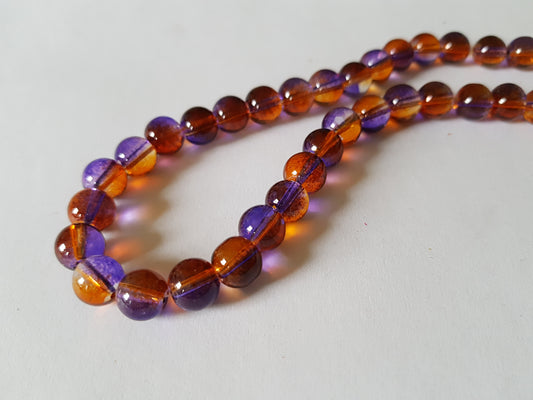 8mm 2-tone round glass beads - lilac/amber