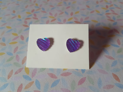 druzy striped stud earrings - heart - lilac