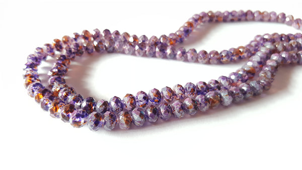 6mm mottled glass rondelle beads - lilac/amber