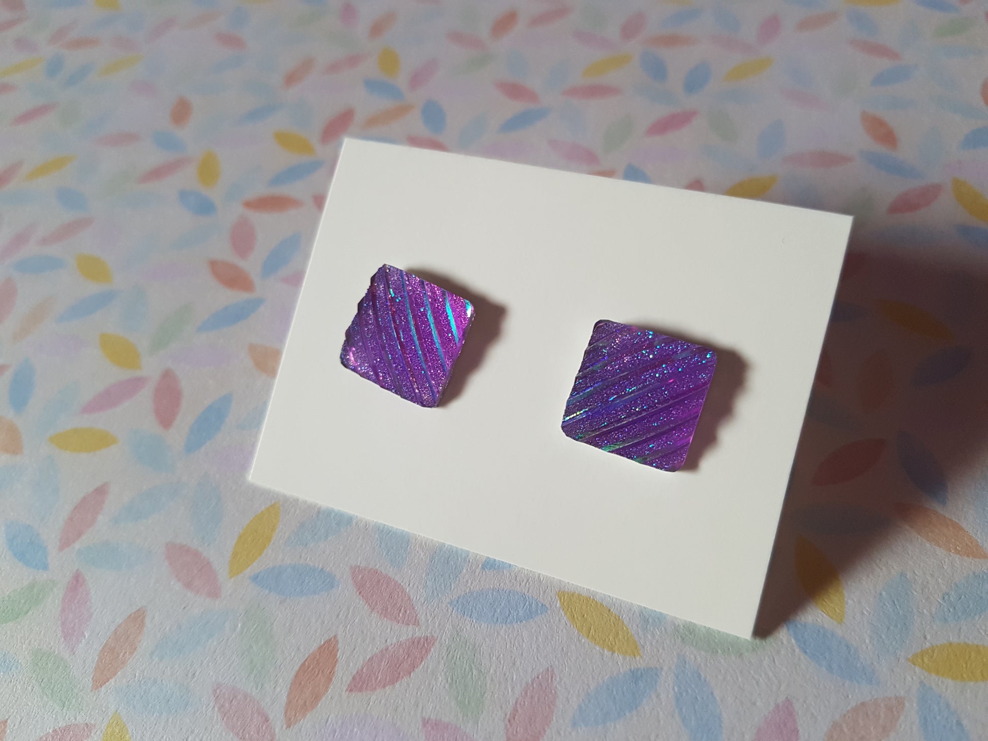 druzy striped stud earrings - square - lilac