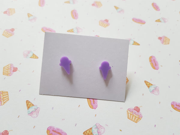 ice-cream cone stud earrings - lilac