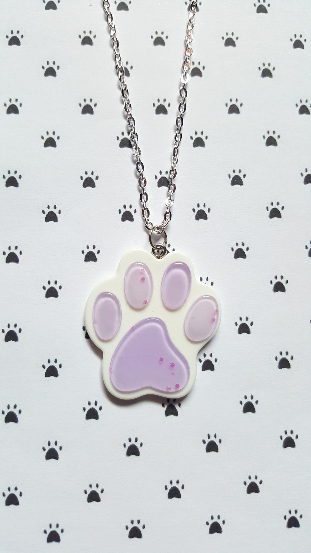 glitter pawprint necklace - lilac 