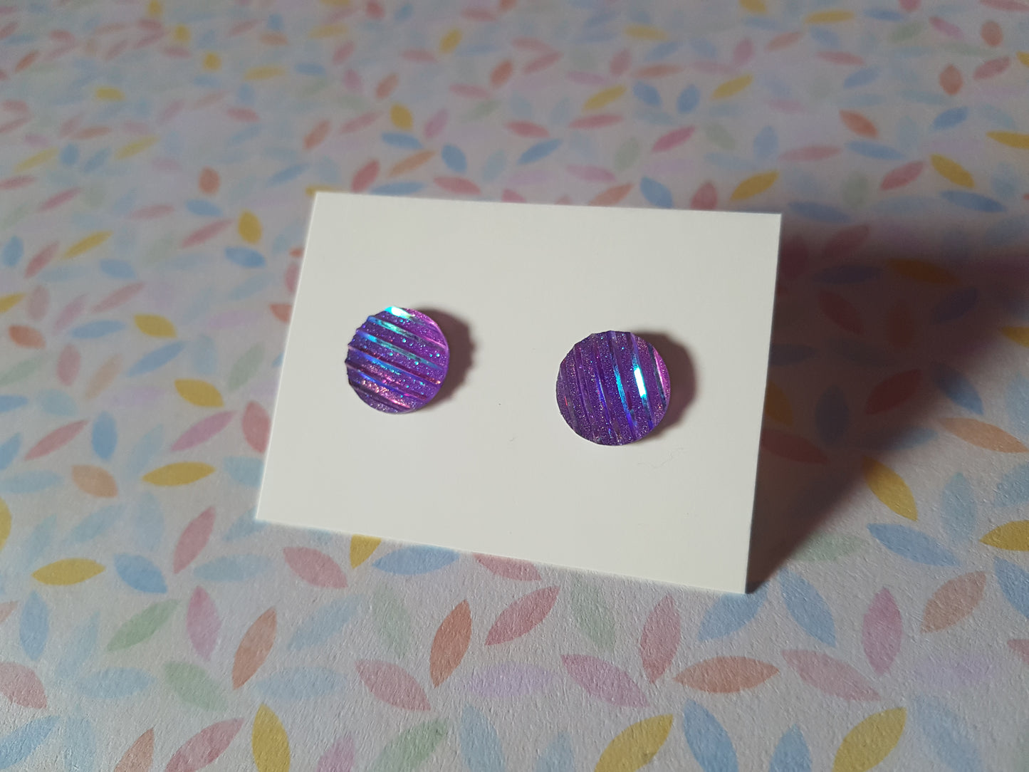 druzy striped stud earrings - round - lilac