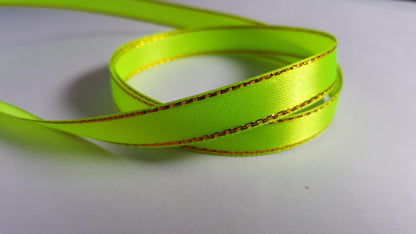 3m gold-edged satin ribbon - 10mm - lime green