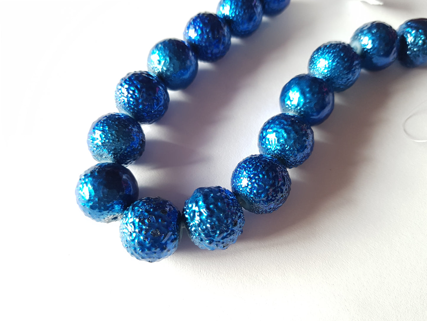 14mm glass pearl beads - metallic blue 