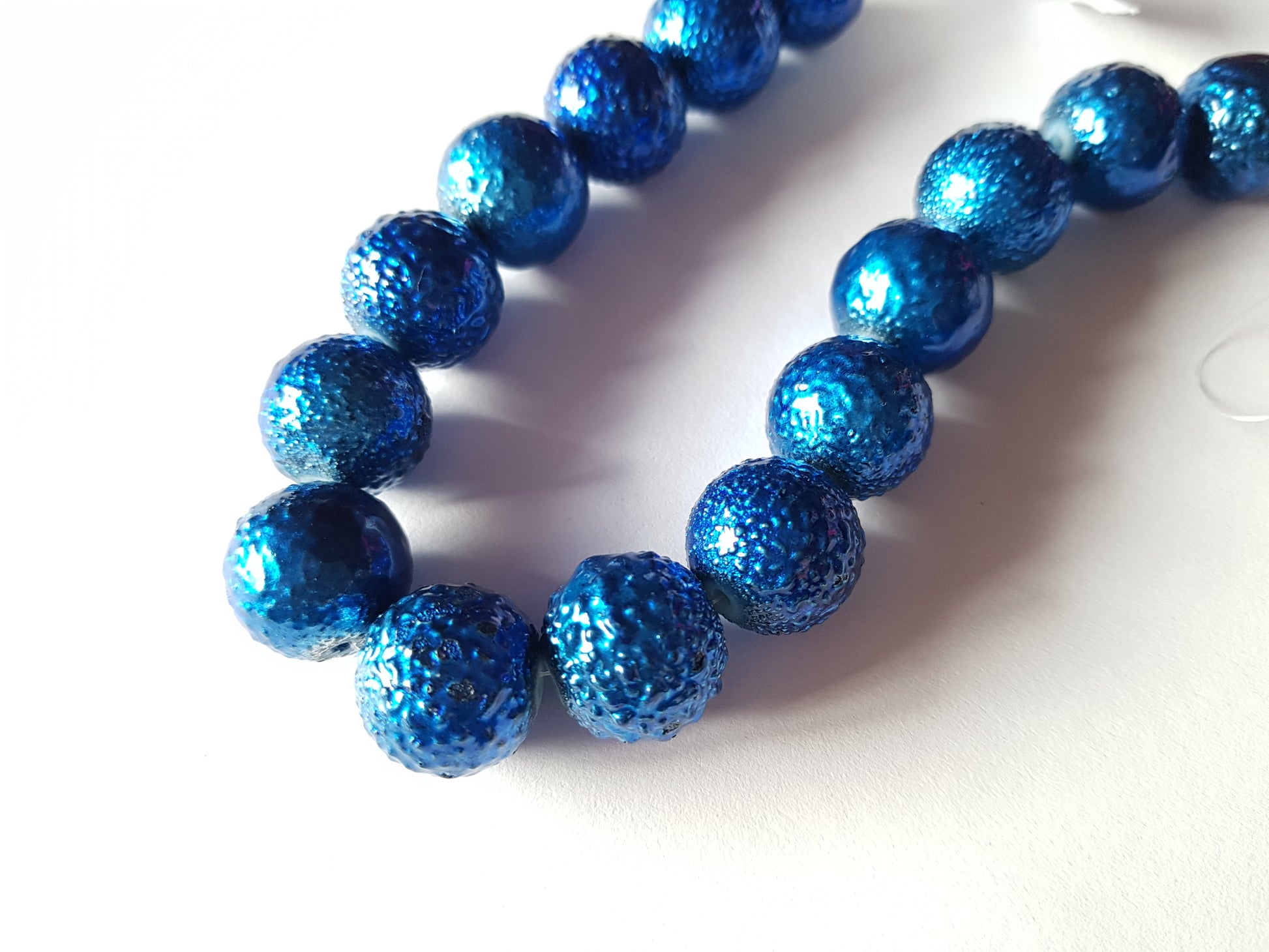 14mm glass pearl beads - metallic blue 