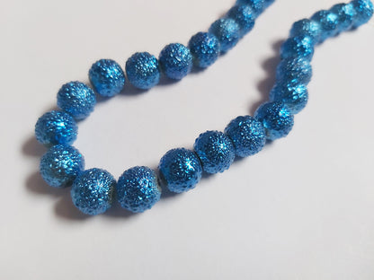 10mm matte effect glass pearl beads - metallic blue