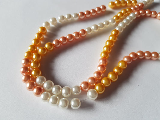 6mm glass pearl beads - mix 2 - peaches & cream