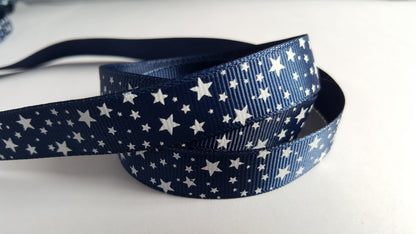 3m printed grosgrain ribbon - 16mm - stars - navy blue