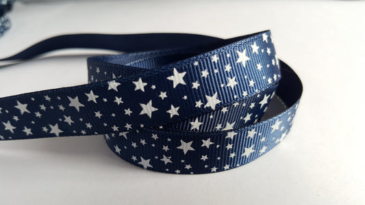 3m printed grosgrain ribbon - 16mm - stars - navy blue