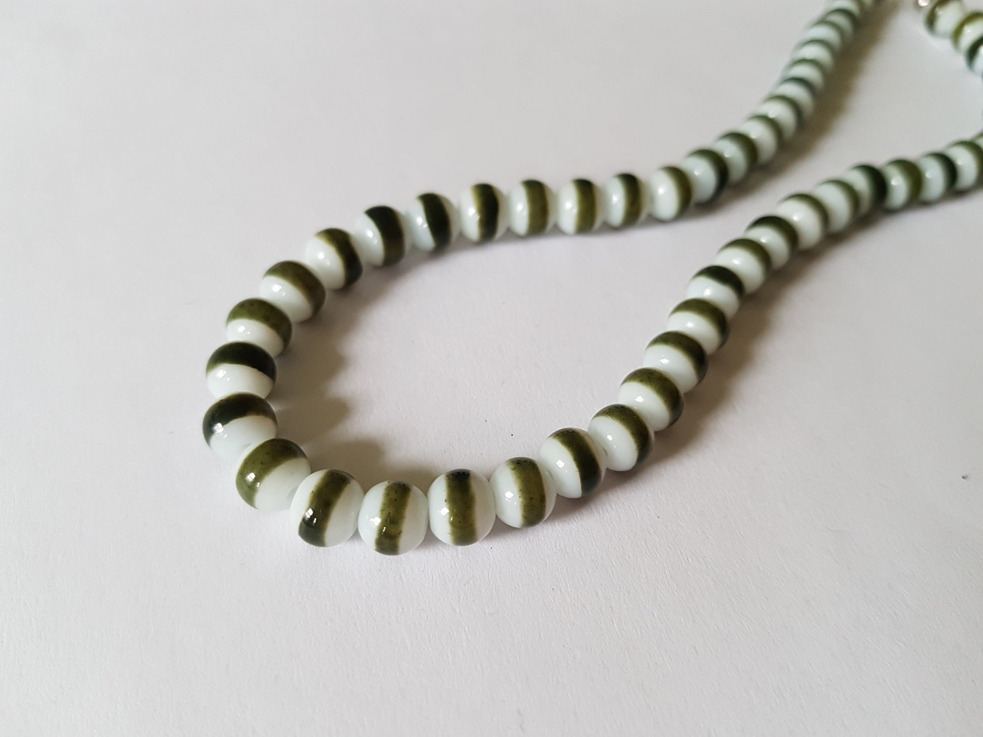 striped glass drawbench beads - olive green