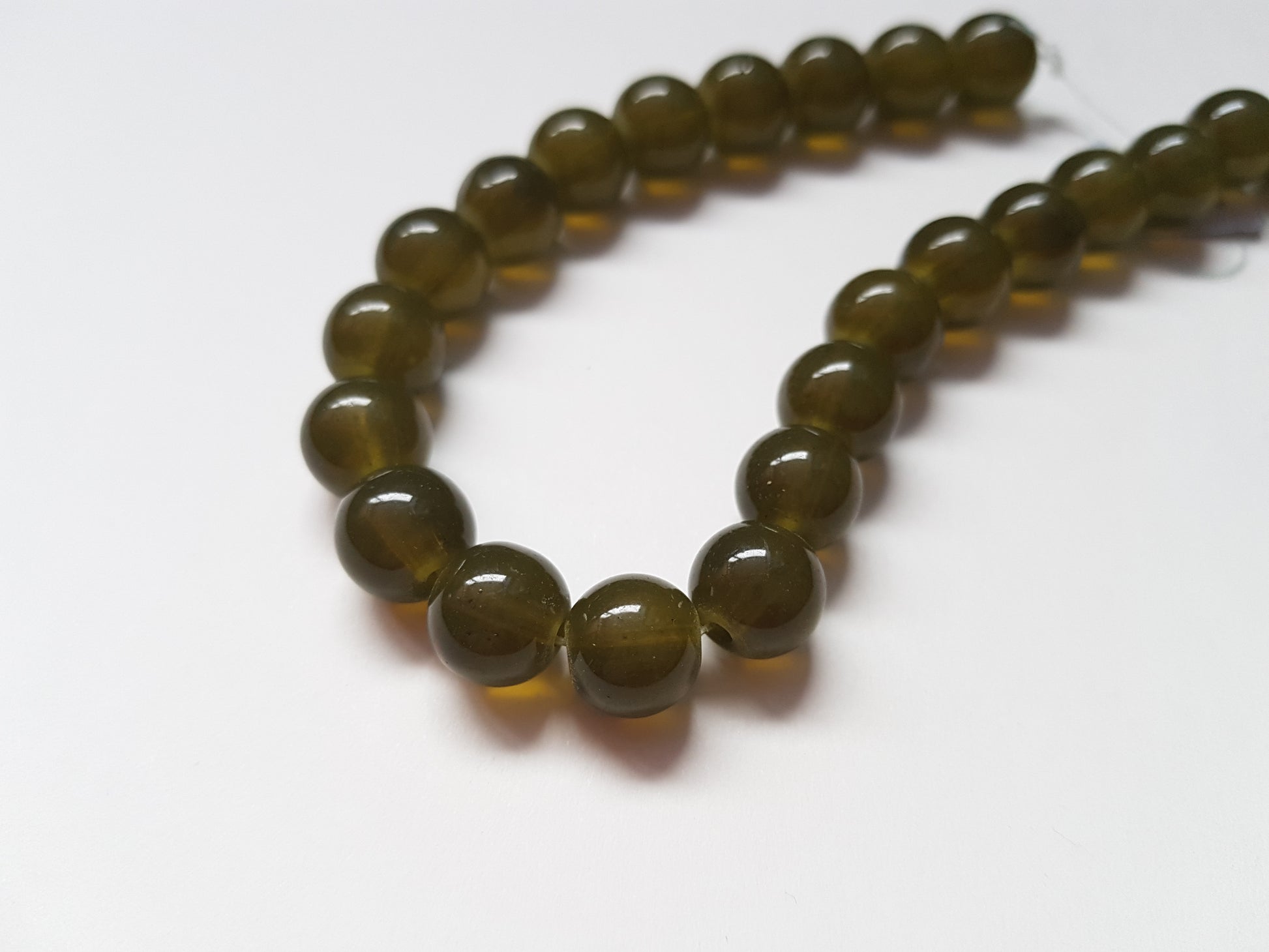 10mm imitation jade glass beads - olive green