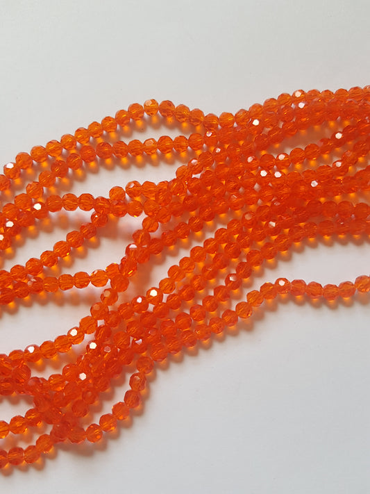 4mm faceted round glass beads - orange