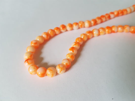 6mm mottled glass round beads - orange